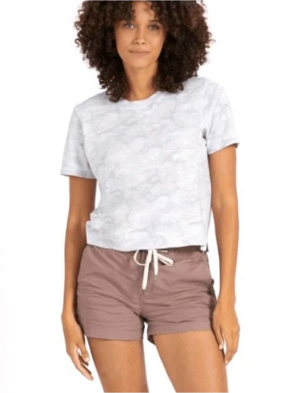 VUORI Women’s Gray White Camo Camouflage Prima Cotton Tee T-Shirt Size